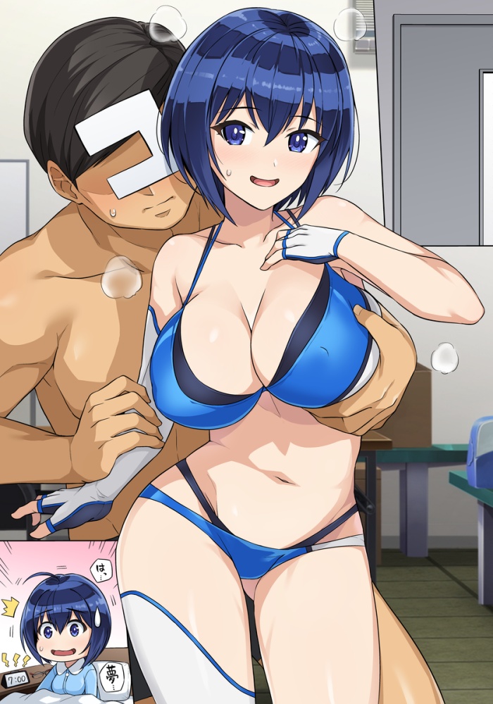 乳揉みの二次元エロ画像。